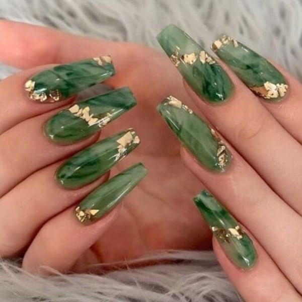 Gold And Green Nails