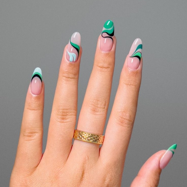 Green Swirl Nails