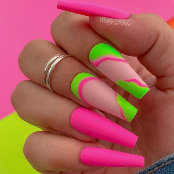 Pink And Green Nails