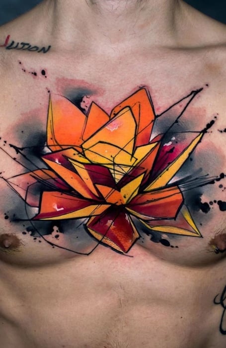 Watercolor Lotus Tattoo Men