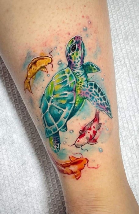 Watercolor Sea Turtle Tattoo