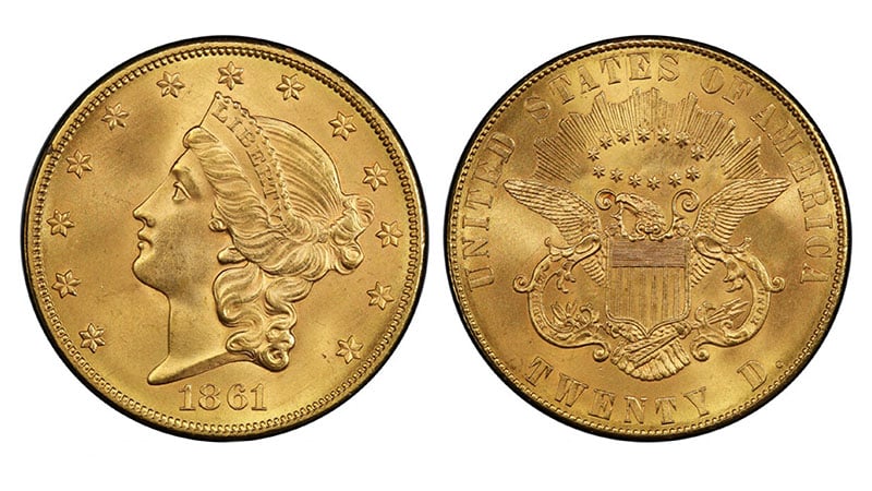1861 Paquet Liberty Head Double Eagle