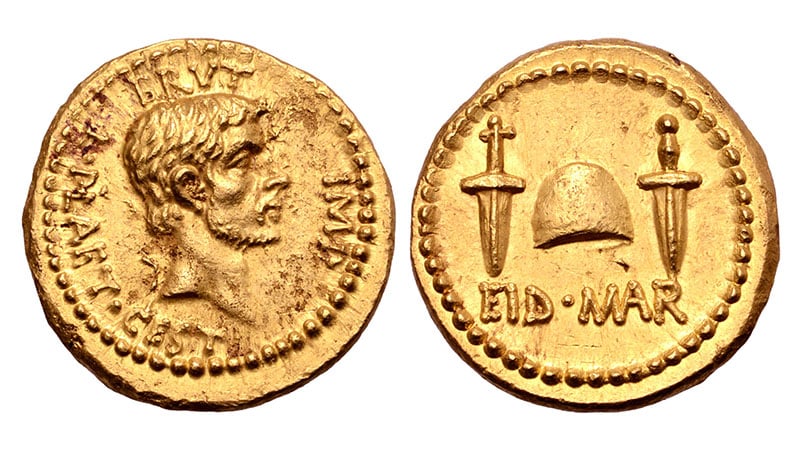 42 Bc Q. Servilius Caepio (m. Junius) Brutus Av Aureus