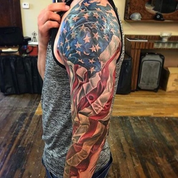 American Flag Sleeve Tattoo