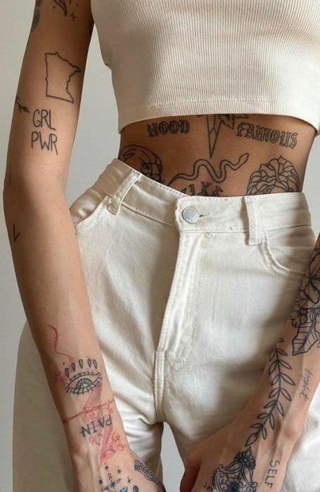 Patchwork tattoos woman