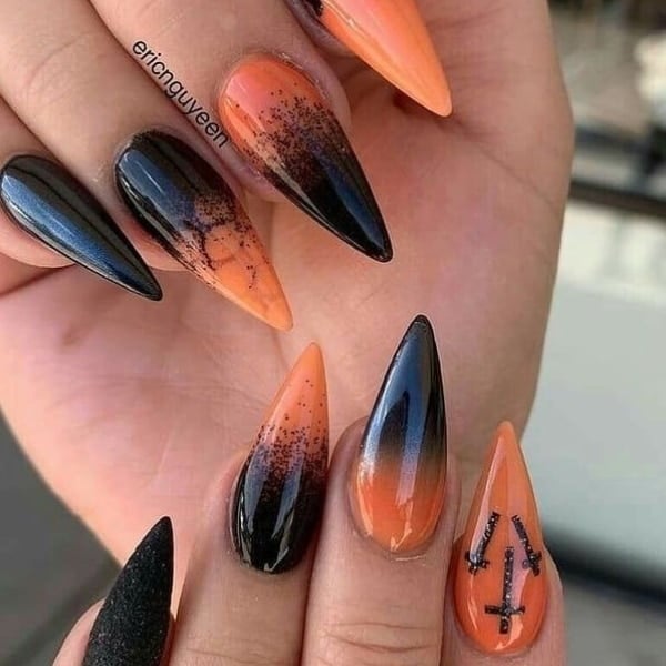 Black And Orange Halloween Nails