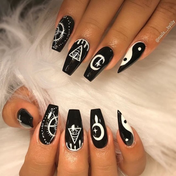 Black And White Halloween Nails