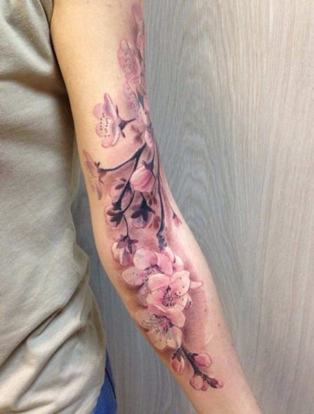Cherry Blossom Sleeve Tattoo