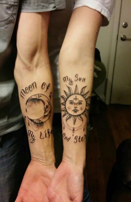 Couples Sun And Moon Tattoo 