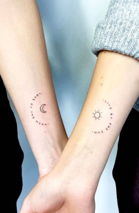 Perfectly Balanced Sun and Moon Matching Tattoos  Tattoo Glee