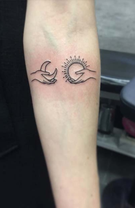 Crescent Moon And Sun Tattoo