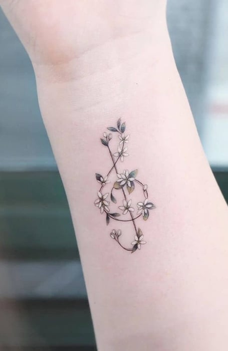 Flower And Music Note Tattoos