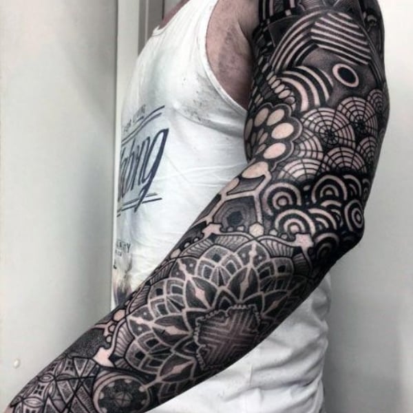 Mens Geometric 3D Sleeve With Mandalas  Best Tattoo Ideas For Men  Women