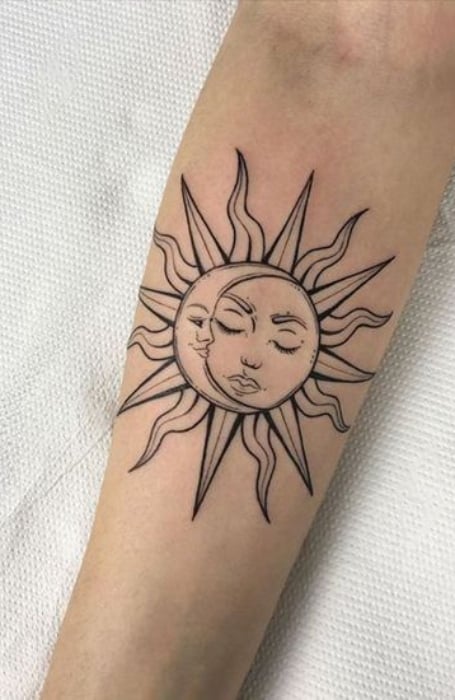 Half Moon And Sun Tattoo 