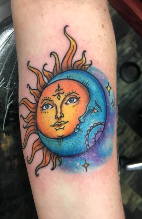 Half Moon And Sun Tattoo