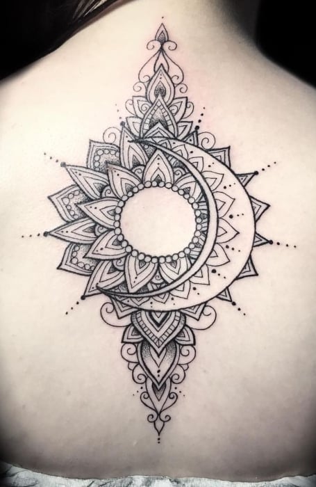 Mandala sun and moon tattoo for men