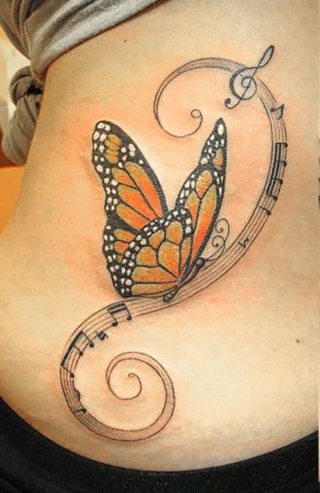 Music Note Butterfly Tattoo 2