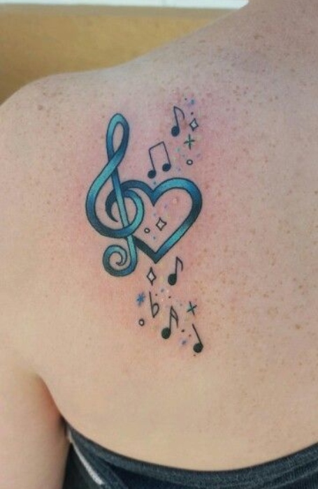 Musical heart beats tattoo with rainbow shades