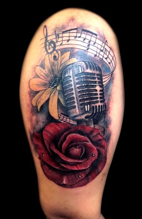 Music Notes With Roses Tattoo (1)