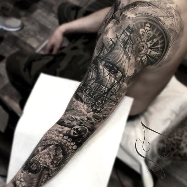 50 Unique Skull Tattoos For Men  Manly Ink Design Ideas  Ship tattoo  sleeves Pirate tattoo sleeve Ship tattoo