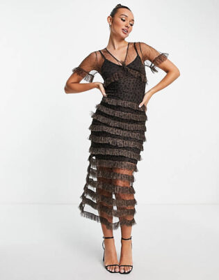 Never Fully Dressed Tiered Ruffle Midaxi Dress In Leopard Print