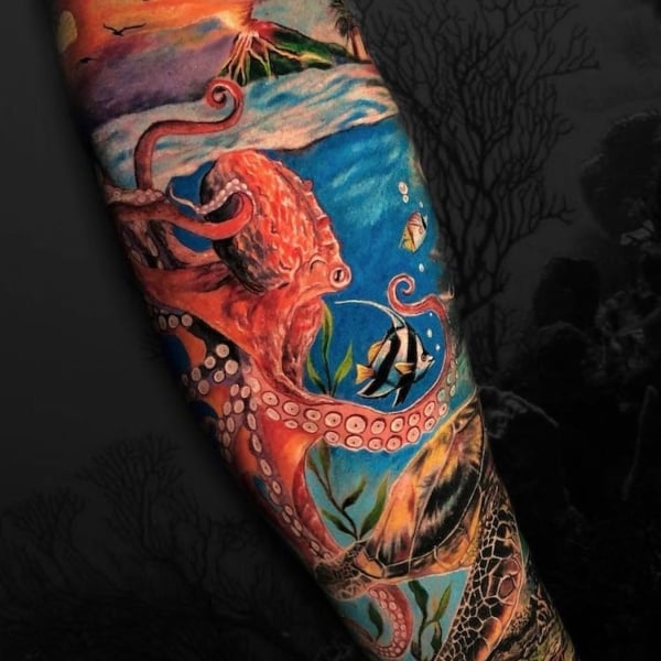 Removable ocean koi carp fish lotus large 825034 halfsleeve arm tattoo   eBay