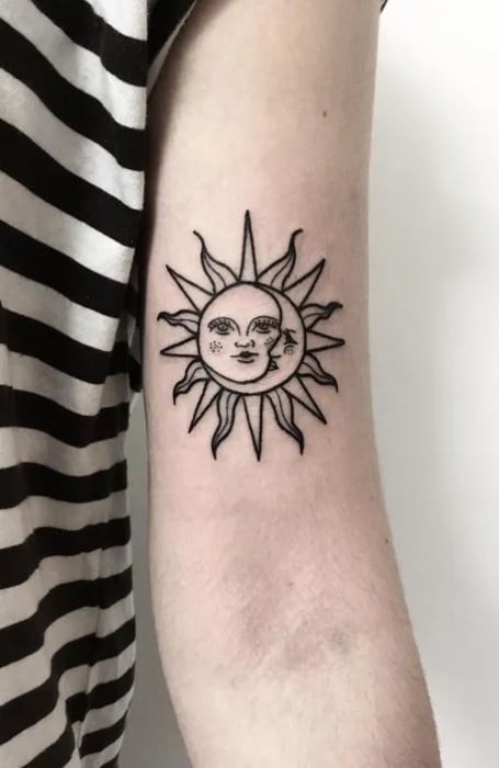 Outline Simple Sun And Moon Tattoo