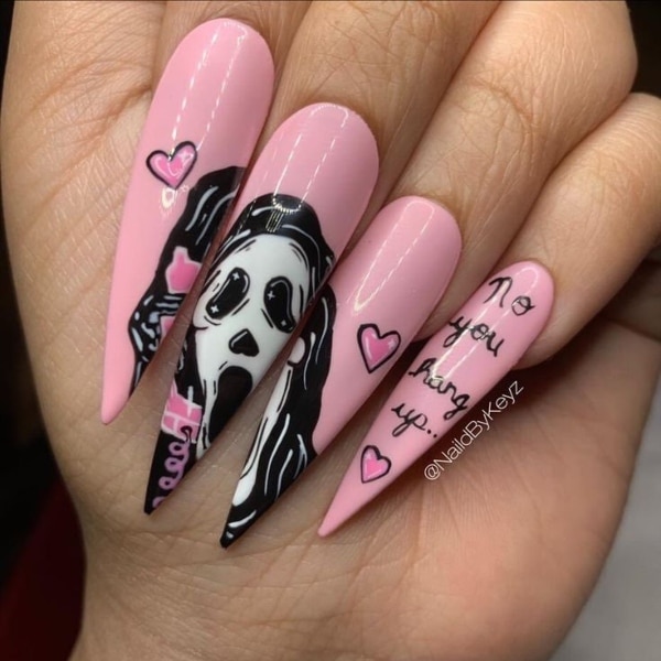 Pink And Black Halloween Nails