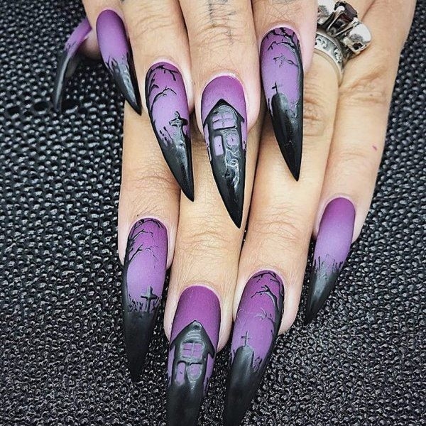 Purple And Black Halloween Nails