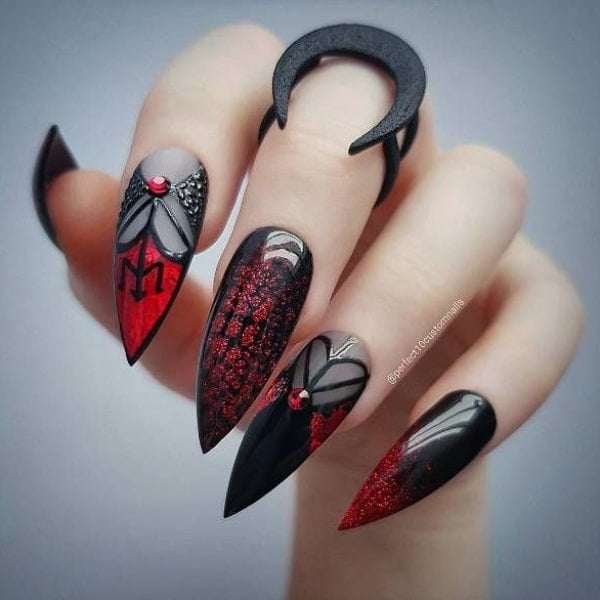 Red And Black Halloween Nails