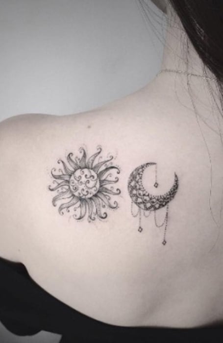 Shoulder Sun And Moon Tattoo