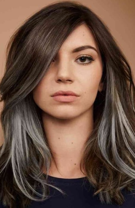 Silver Peekaboo Highlights On Dark Hair