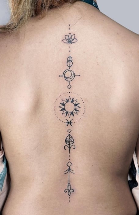 Sun Moon Spine Tattoo
