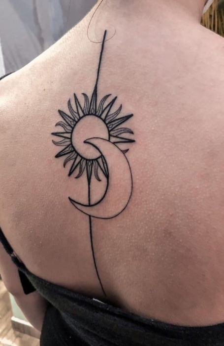 Sun Moon Spine Tattoo1