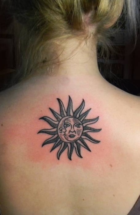 Sun And Moon Back Tattoo 