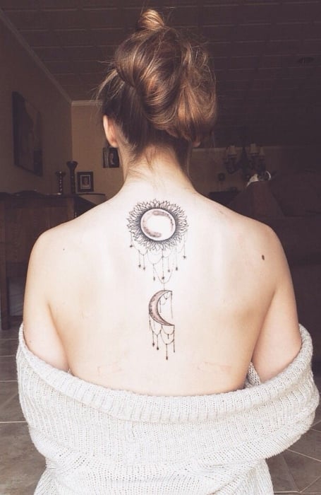 Sun And Moon Back Tattoo