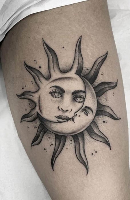 Sun And Moon Face Tattoo