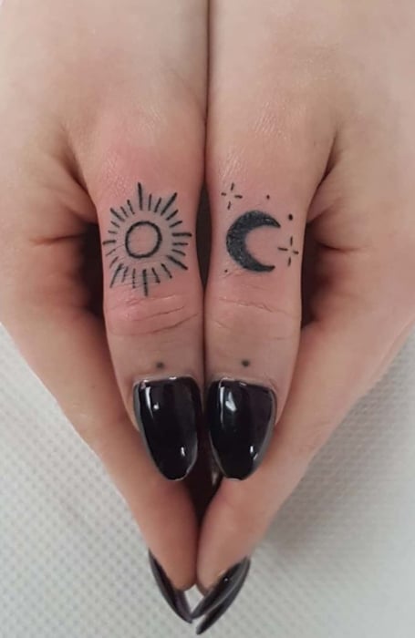 Sun And Moon Finger Tattoo 