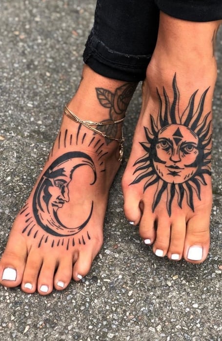 Sun And Moon Foot Tattoo