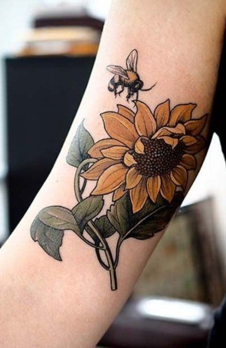 Sunflower And Bee Tattoo
