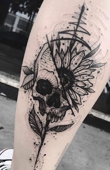 Sunflower Skull Tattoo