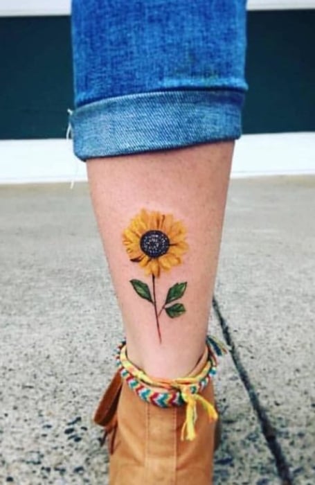 Sunflower Tattoo Lower Leg