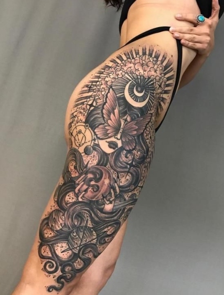 Thigh Sleeve Tattoo 