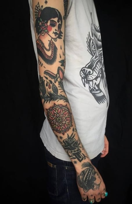 22 Black patchwork sleeve ideas  sleeve tattoos traditional tattoo  sleeve traditional tattoo