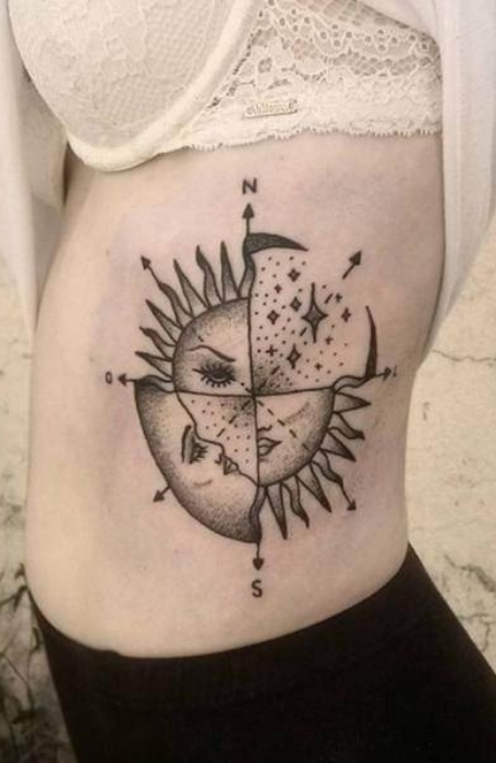 Unique Moon And Sun Tattoo