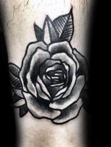 american traditional rose tattoo black and grey