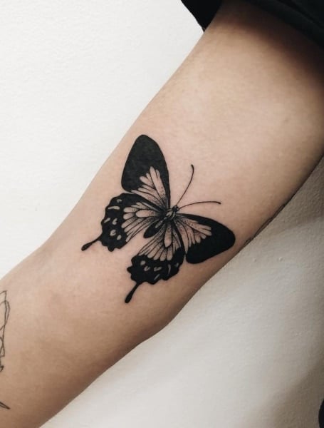 Tiny Simple Outline Butterfly Tattoo Design