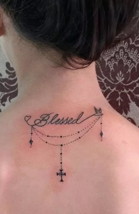 Jen Beirola on Twitter Throat dove and blessed to start what will be a  full neck tattoo necktattoos script blessed RhodeIslandtattoo  httpstcoa8hPpIqlAg  Twitter