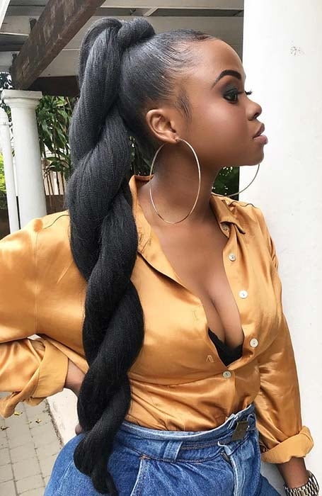 Braided Ponytail With Weave
