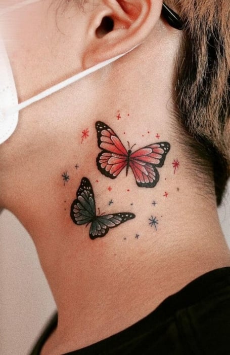 Butterfly Neck Tattoo (1)